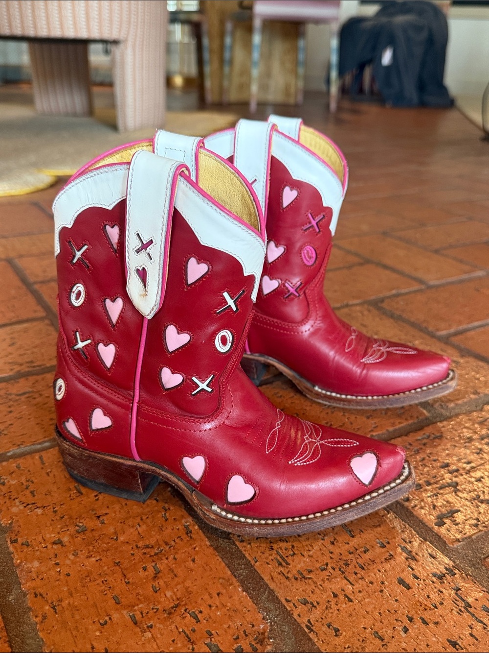 Mini Miron Crosby - Julia Red Cowboy Boots w/Heart, X’s & O’s Inlayed- Size: 13